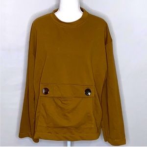 NEW Zara Trafaluc Oversized Crew Neck Sweatshirt Large Pocket Gold Buttons